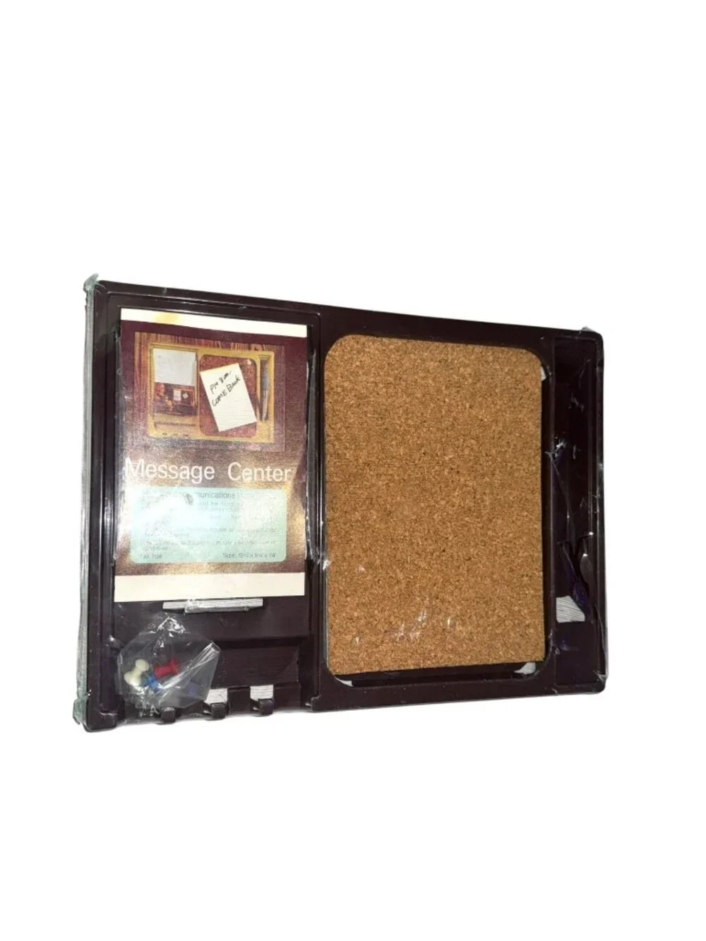 Message Center Organizer With Corkboard & Key Hooks Wall Mountable
